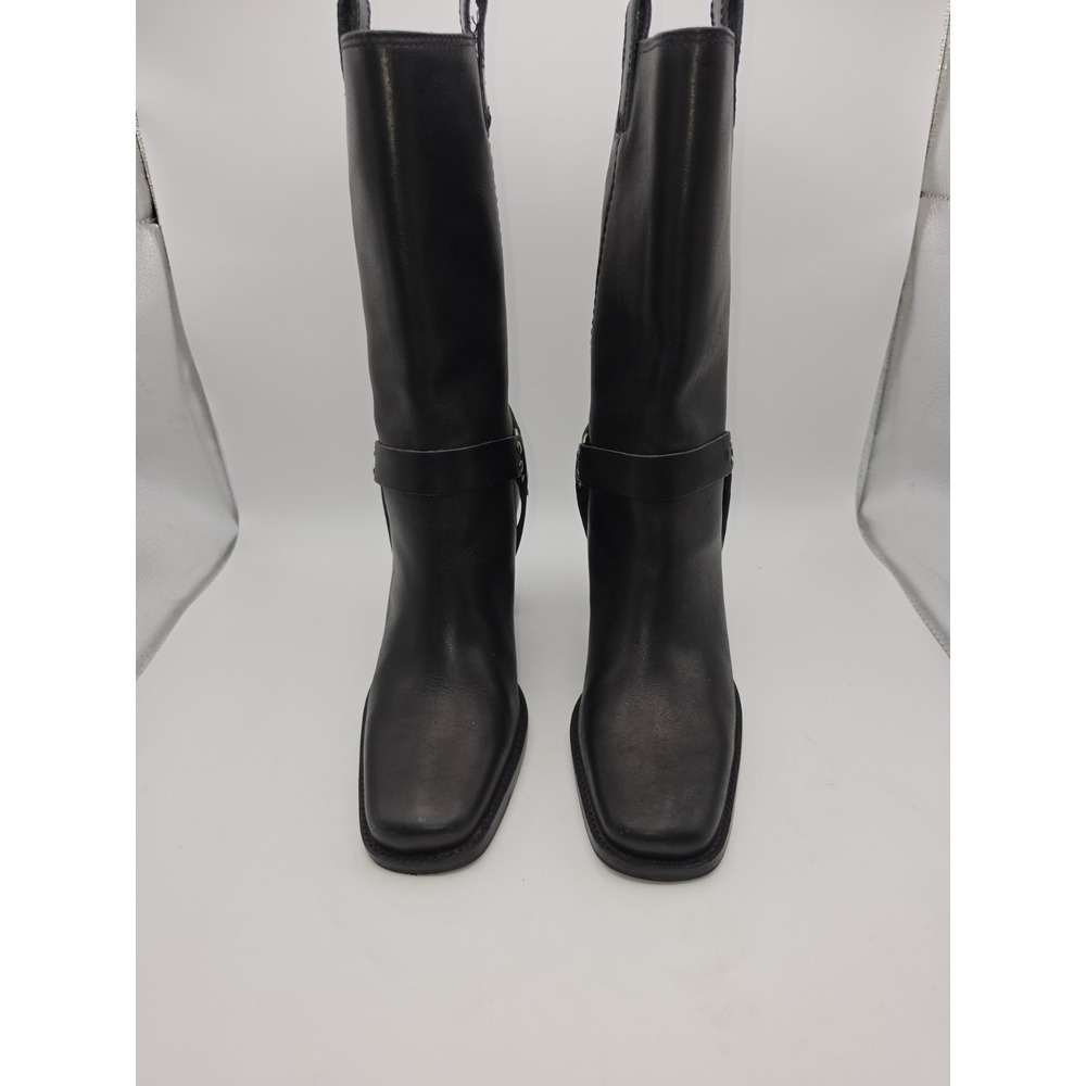 Apostrophe Vintage Black Leather Square Toe Mid-Calf Harness Boots Size 8 - Picture 3 of 12